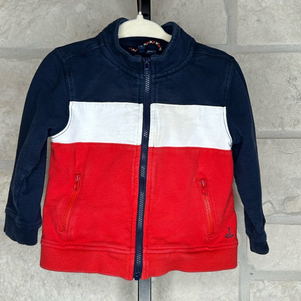 Janie and Jack Red White and Navy Sporty Jacket Size 18-24 Months Front Zip